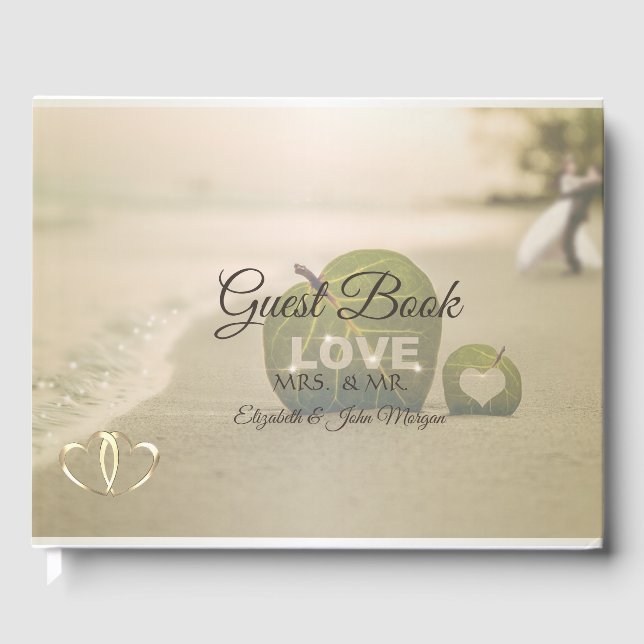 Tropical Beach Hearts,Couple  Wedding Guest Book (Front)