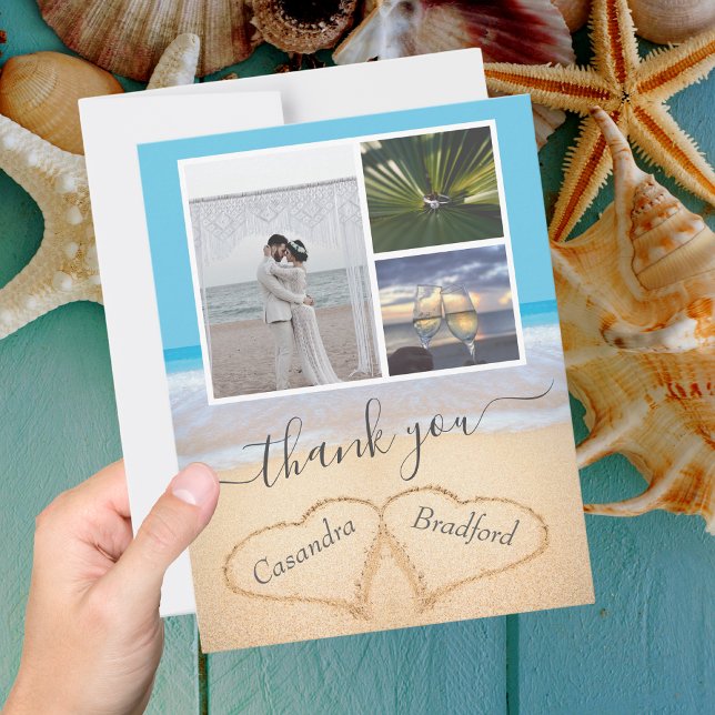 Tropical Beach Hearts in Sand Wedding Thank you (Creator Uploaded)