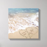 tropical beach hearts turquoise ocean canvas print<br><div class="desc">names of couple and wedding date in hearts on tropical beach with turquoise ocean water
Names and wedding date can be customised to your need.</div>