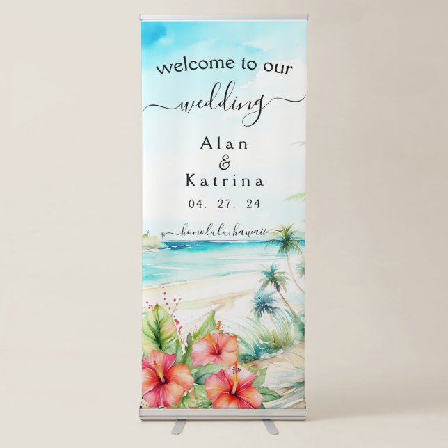 Tropical Beach Hibiscus Retractable Banner (Front)