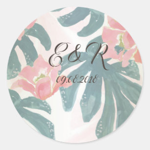 Tropical Beach Hibiskus Palm Leaves Classic Round Sticker