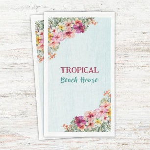 Tropical Beach House Pink Flowers Floral Botanical Napkin