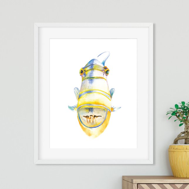 Tropical Beach House Watercolor Art Poster (Tropical Beach House Watercolor tropical fish Art Poster)