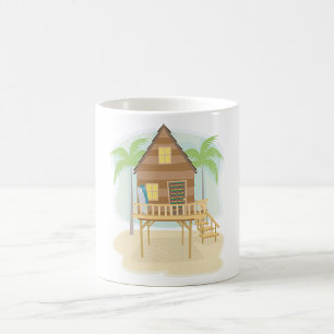 Tropical Beach Hut Surfboards and Palm Trees Coffee Mug