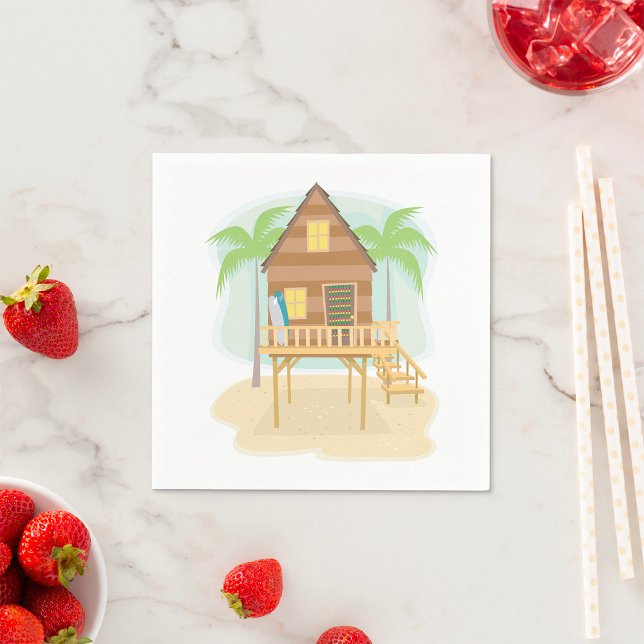Tropical Beach Hut Surfboards and Palm Trees Napkin (Creator Uploaded)