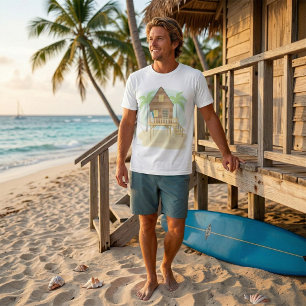 Tropical Beach Hut Surfboards and Palm Trees T-Shirt