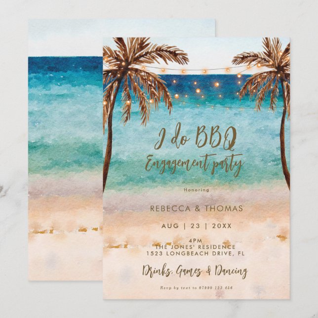 tropical beach I do BBQ couples shower invitation (Front/Back)