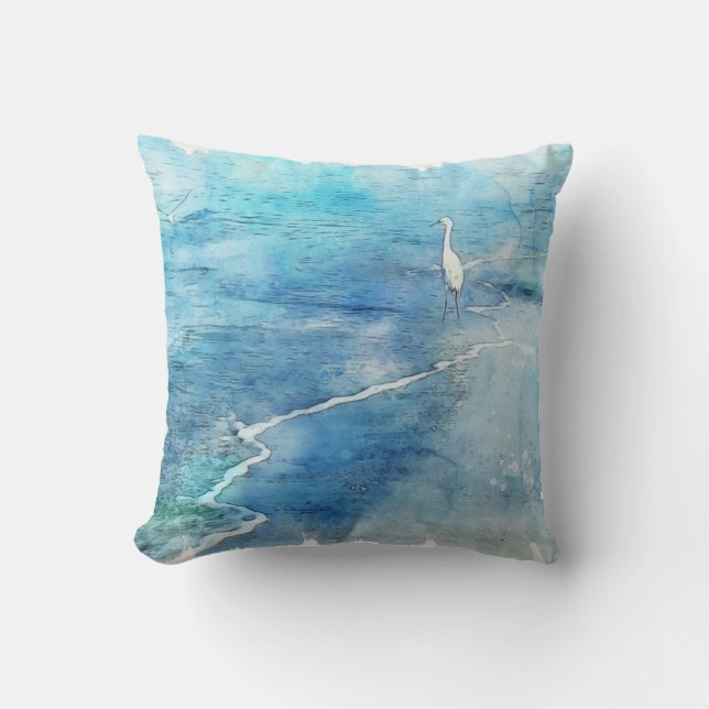 Tropical Beach in Teal Aqua Turquoise Blue Cushion (Front)