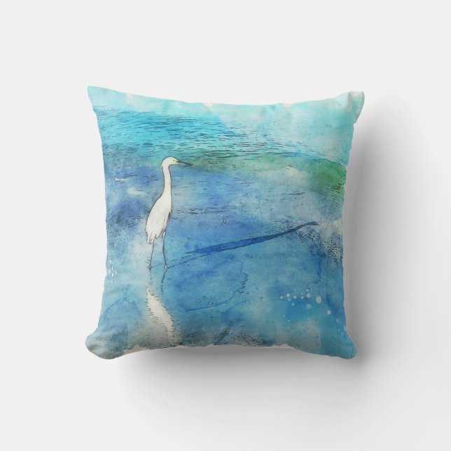 Tropical Beach in Teal Aqua Turquoise Blue Cushion (Front)