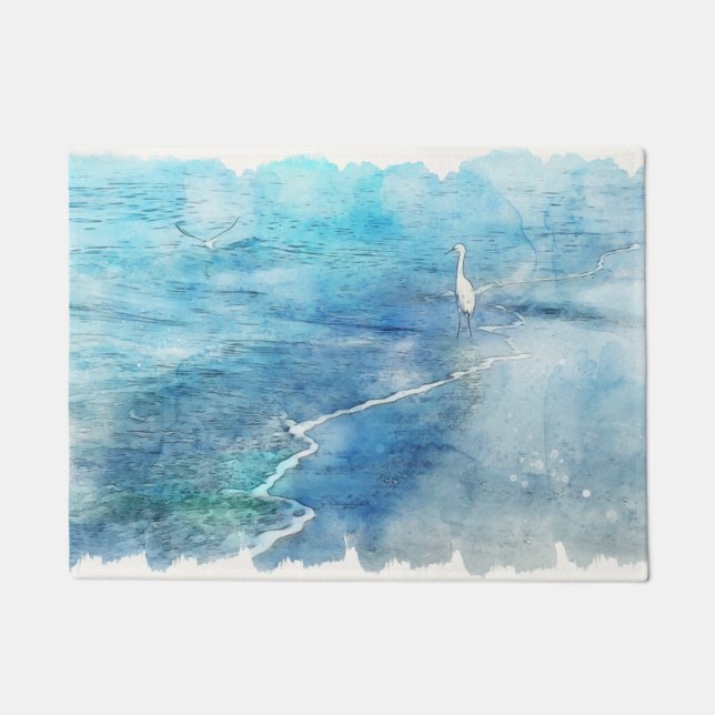 Tropical Beach in Teal Aqua Turquoise Blue Doormat (Front)