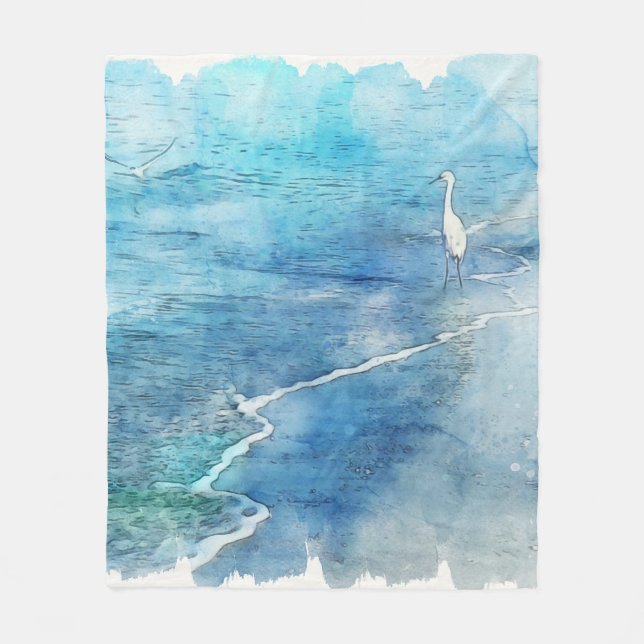 Tropical Beach in Teal Aqua Turquoise Blue Fleece Blanket (Front)