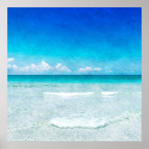 Tropical Beach in Teal Aqua Turquoise Blue Florida Poster