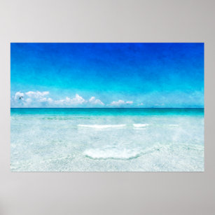 Tropical Beach in Teal Aqua Turquoise Blue Florida Poster