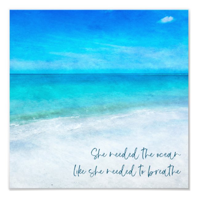 Tropical Beach in Teal Aqua Turquoise Blue Quote Photo Print (Front)