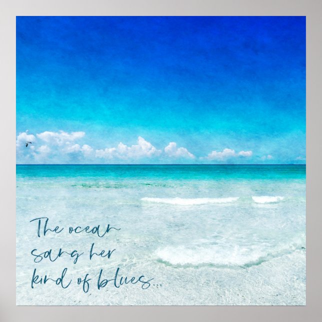 Tropical Beach in Teal Aqua Turquoise Blue Quote Poster (Front)