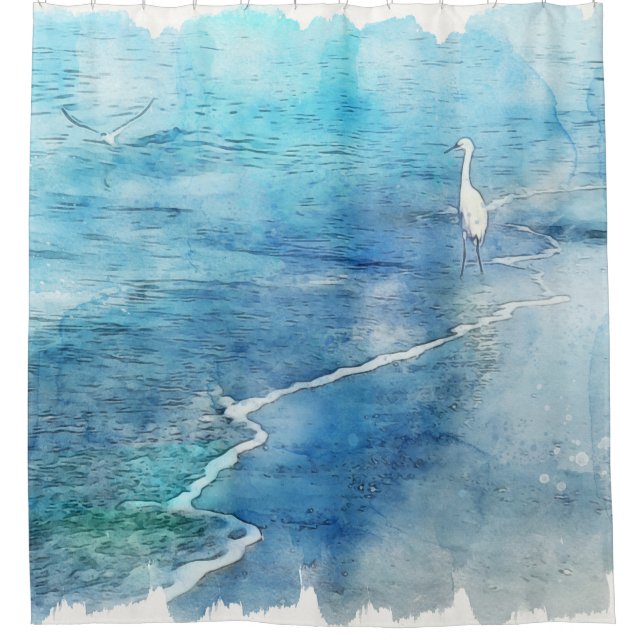 Tropical Beach in Teal Aqua Turquoise Blue Shower Curtain (Front)