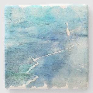Tropical Beach in Teal Aqua Turquoise Blue Stone Coaster