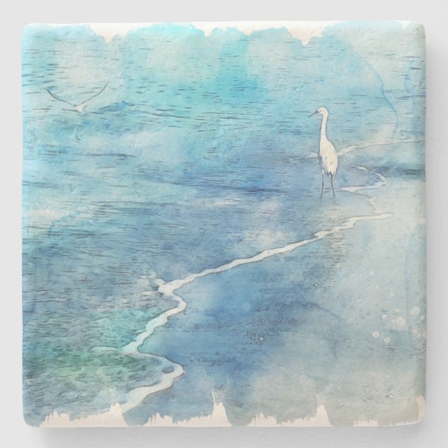 Tropical Beach in Teal Aqua Turquoise Blue Stone Coaster (Front)