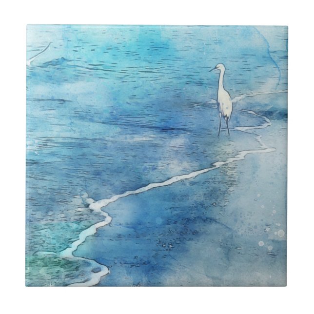 Tropical Beach in Teal Aqua Turquoise Blue Tile (Front)