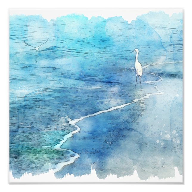 Tropical Beach in Teal Aqua Turquoise Blue with Wh Photo Print (Front)