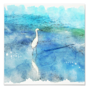 Tropical Beach in Teal Aqua Turquoise Blue with Wh Photo Print