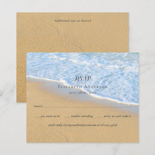 Tropical Beach Initials Sand Wedding RSVP (Front/Back)