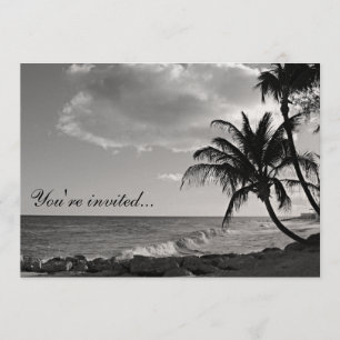 Tropical Beach Invitation in Black and White