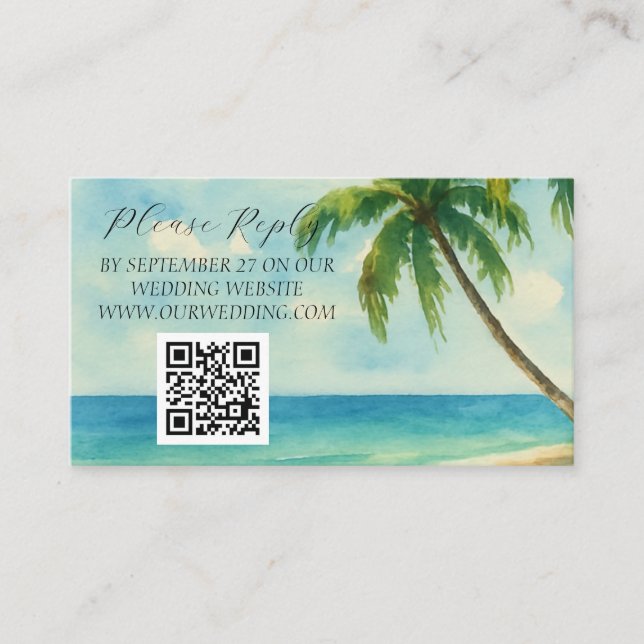 Tropical Beach Island Palm Trees Wedding  Enclosure Card (Front)