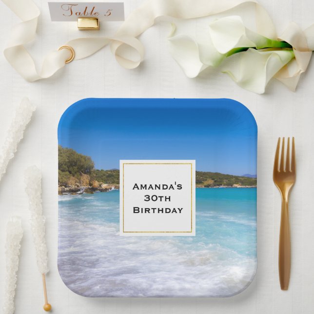Tropical Beach Island Paradise Photo Birthday Paper Plate (Wedding)