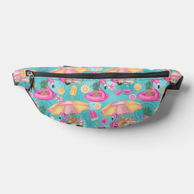 Tropical Beach Items Pink Flamingo Pattern Bum Bags (Lay Down)