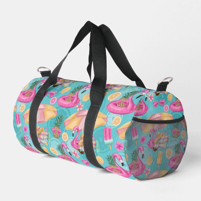Tropical Beach Items Pink Flamingo Pattern Duffle Bag (Right Corner)