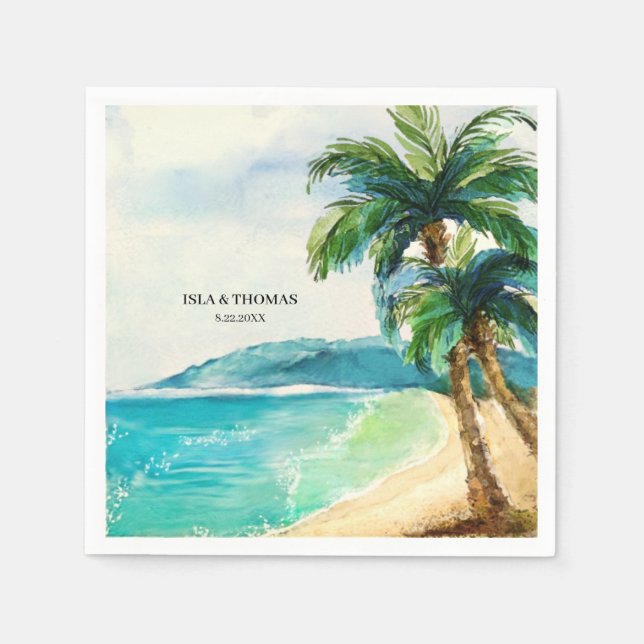 Tropical Beach Lagoon | Palm Tree Paradise Wedding Napkin (Front)