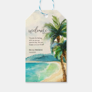 Tropical Beach Lagoon Palm Tree Wedding Welcome Gift Tags