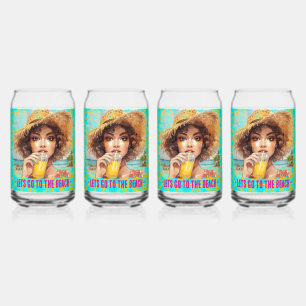 Tropical Beach, Lets Go to The Beach, Orange Can Glass