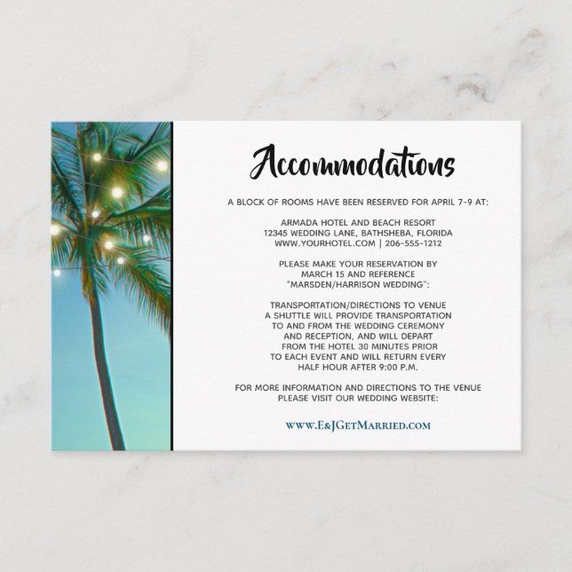 Tropical Beach Lights Ombre Wedding Accommodations Enclosure Card (Front)