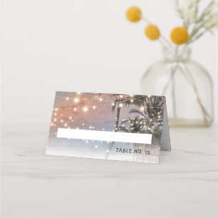 Tropical Beach Lights Wedding Place Card