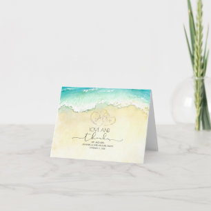 Tropical Beach Love Hearts Wedding Thank You Card