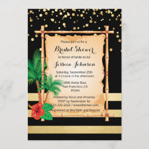 Tropical Beach Luau Black Gold Bridal Shower Invitation