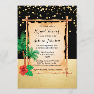 Tropical Beach Luau Black Gold Bridal Shower Invitation