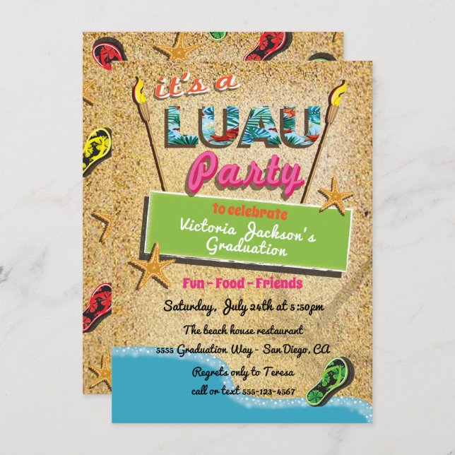 Tropical Beach Luau Party Invitations (Front/Back)
