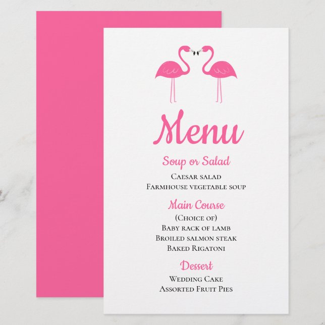 Tropical Beach Luau Pink Flamingo Wedding Menu (Front/Back)