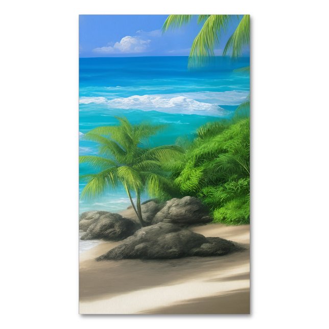 Tropical Beach Magnetic Business Card (Front Vertical)
