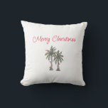 Tropical Beach Merry Christmas Palm Trees Drawing Cushion<br><div class="desc">Tropical Merry Christmas throw pillow,  with a palm trees drawing illustration and script typography. With customisable lettering,  you add your own information. A festive addition to your holiday destination or Beach decor.</div>