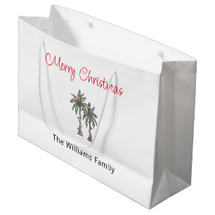 Tropical Beach Merry Christmas Palm Trees  Large Gift Bag