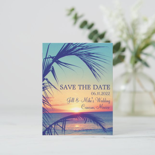 Tropical Beach Mexico Wedding Save the Date Announcement Postcard (Standing Front)