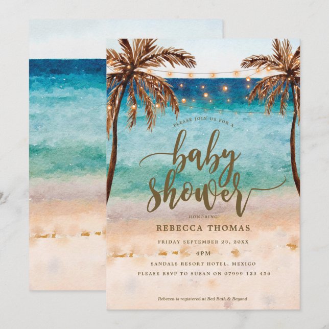 tropical beach modern baby shower invitation (Front/Back)