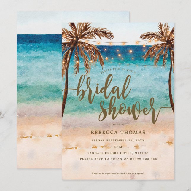 tropical beach modern bridal shower invitation (Front/Back)