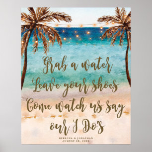 tropical beach modern wedding sign poster
