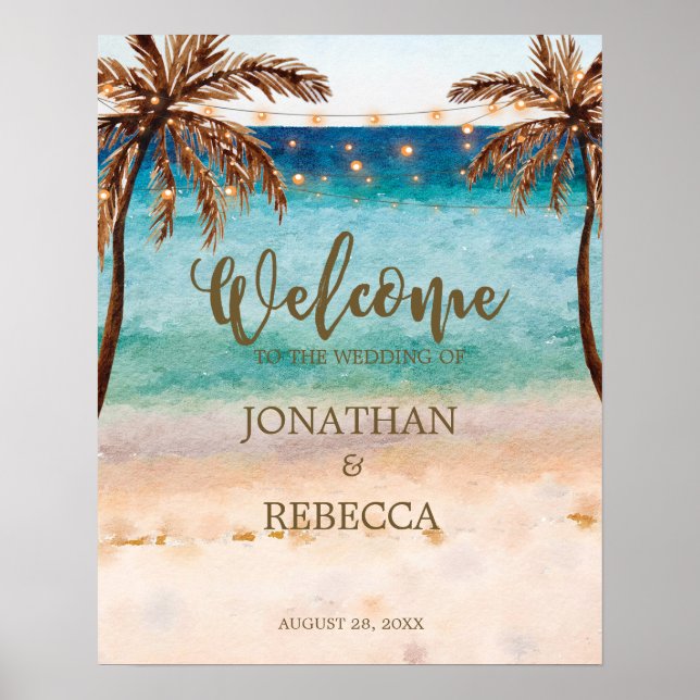 tropical beach modern wedding welcome sign poster (Front)