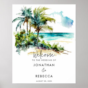 tropical beach modern wedding welcome sign poster